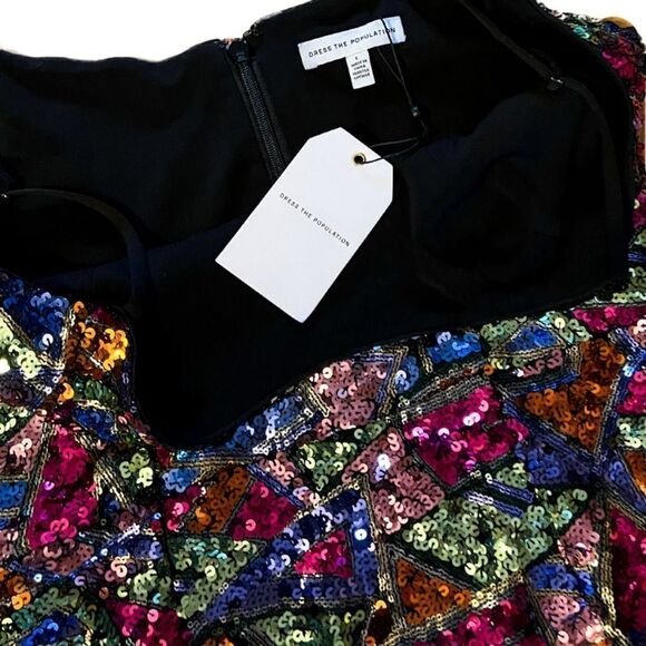 Dress The Population Rory Multicoloured Abstract Sequin Midi Dress, Large - Picture 11 of 13